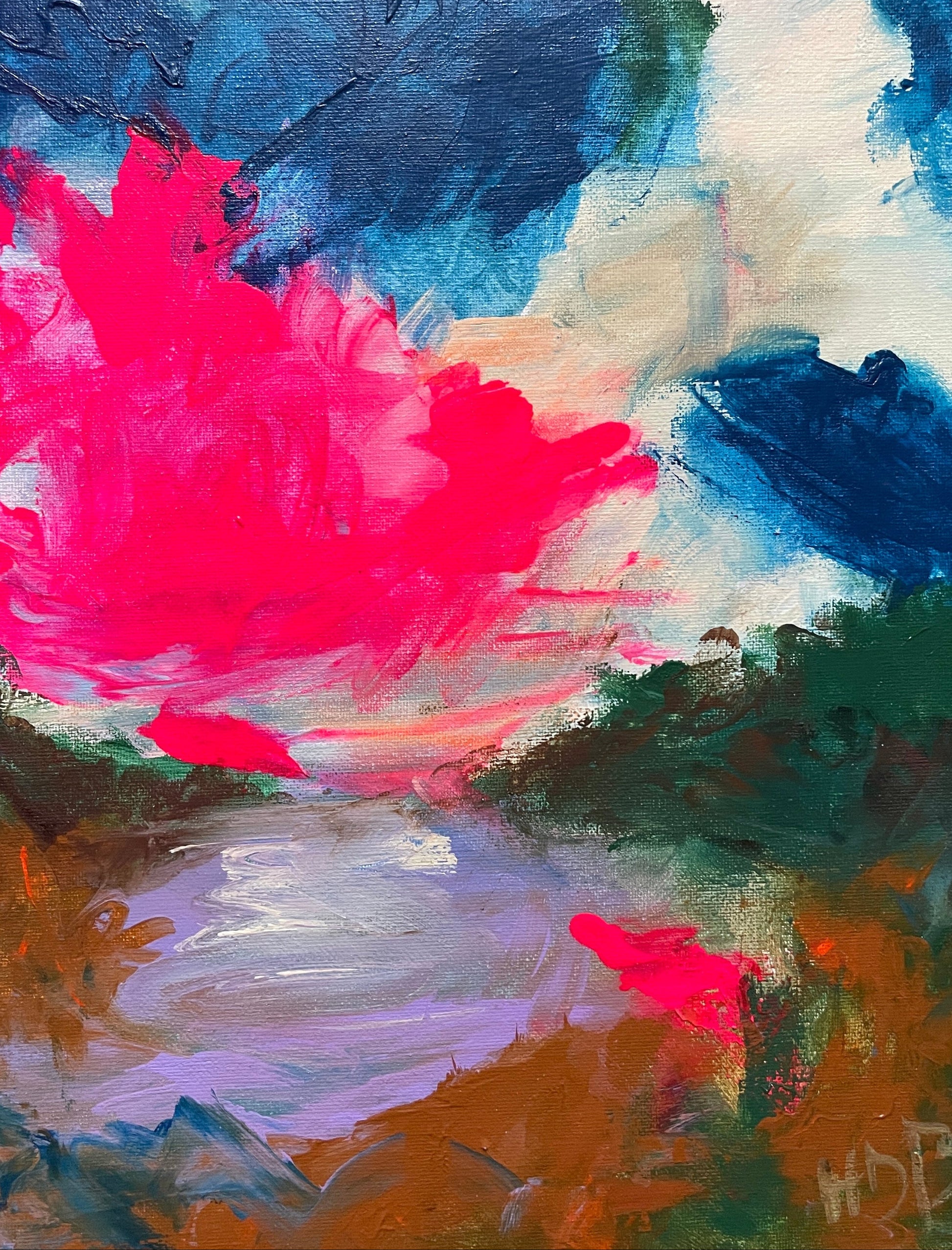 Abstract painting with vibrant colors on a textured surface